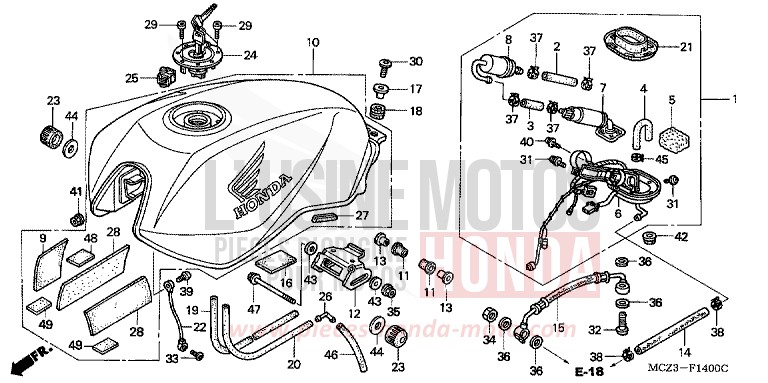 RESERVOIR A CARBURANT de Hornet 900 CANDY TAHITIAN BLUE (PB215) 2002